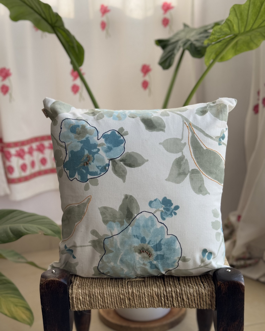 Blue Floral Cushion Cover (Embroidered)